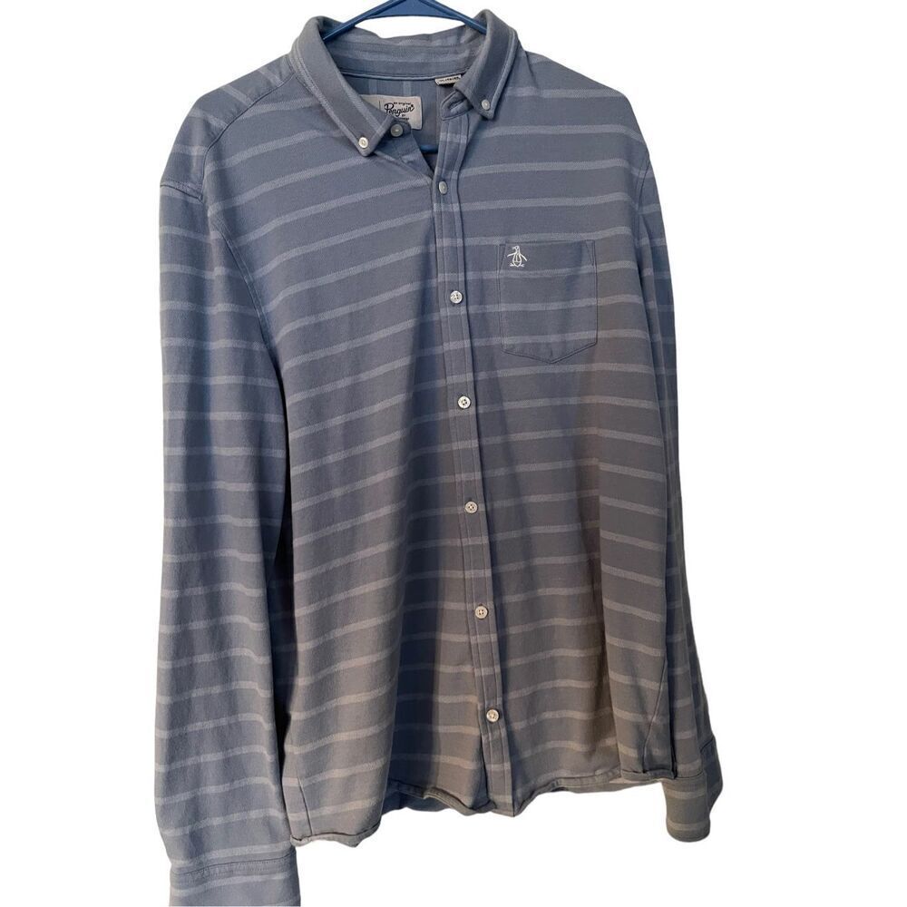 Original Penguin Mens Blue & White Buttons Down Long Sleeve Shirt Size XL